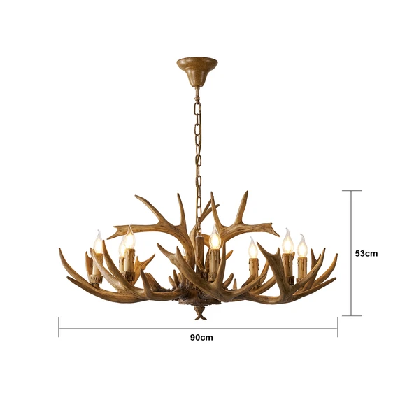 Apliqa Zoye Ahşap 8'li Geyik Boynuzu Desenli Modern Kafe Restoran. Salon Avize - Resim 4
