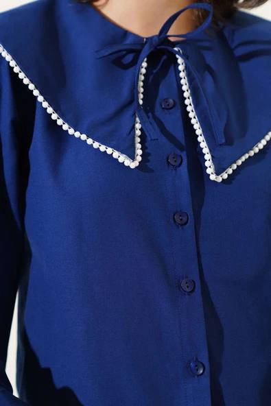 İncili Denizci Yaka Kısa Gömlek Lacivert - Resim 4