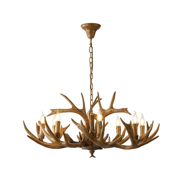 Apliqa Zoye Ahşap 8'li Geyik Boynuzu Desenli Modern Kafe Restoran. Salon Avize - Resim 3