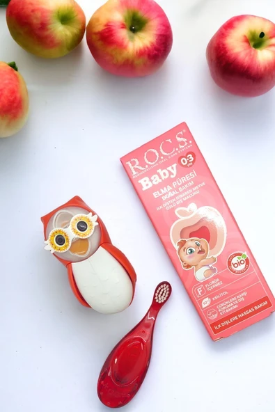 R.O.C.S. Rocs Baby Owl Bakım Seti - Bebek Diş Macunu + Diş Fırçası + Flipper Baykuş Saklama Kabı - 3