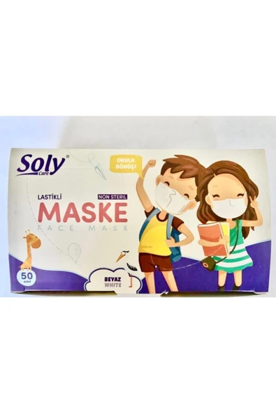 SOLY Kids Beyaz Çocuk Maskesi 3 Katlı Full Ultrasonik 50 Adet