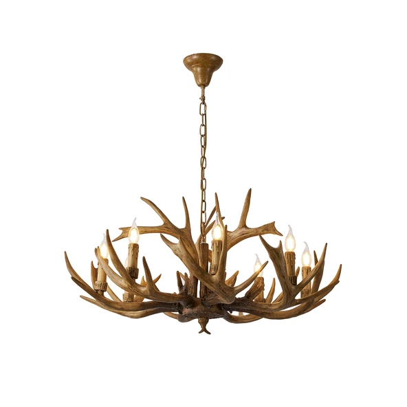 Apliqa Zoye Ahşap 8'li Geyik Boynuzu Desenli Modern Kafe Restoran. Salon Avize - Resim 5