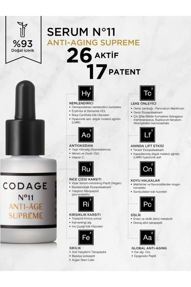 CODAGE Koyu Renk Halkaları ve Göz Altı Şişliklerini İyileştirici Anti-aging Supreme N°11 - Serum 15 Ml - 2
