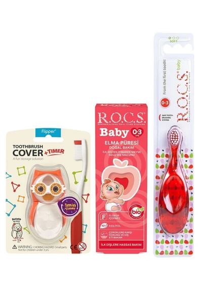 R.O.C.S. Rocs Baby Owl Bakım Seti - Bebek Diş Macunu + Diş Fırçası + Flipper Baykuş Saklama Kabı - 4