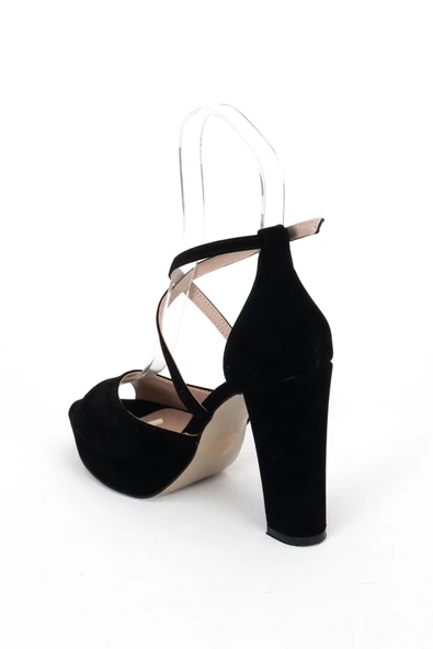 Siyah Süet Kadın Abiye Ayakkabı Kadın Topuklu Şık Gece Ayakkabısı Zarif Tasarım Yüksek Topuk - Resim 4