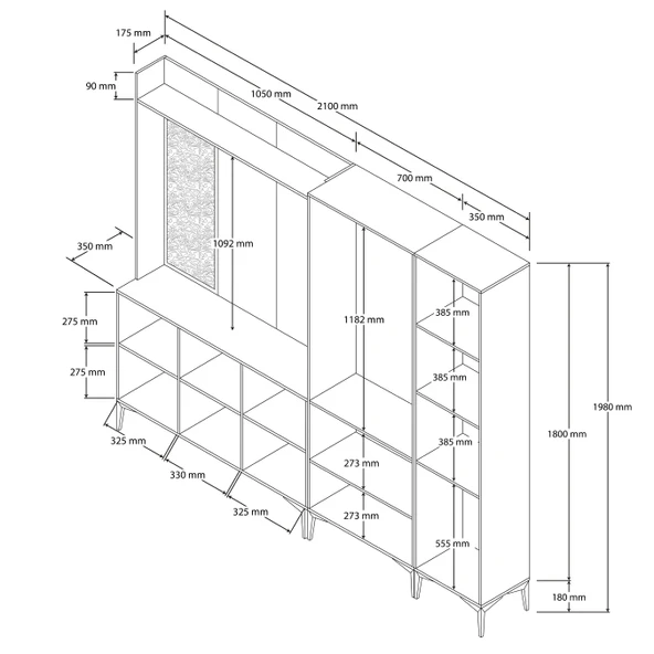 Set 5100-5104-5102 Inca Sol Aynalı 9 Kapaklı 9 Askılı Raflı Portmanto Atlantik Çam - 2