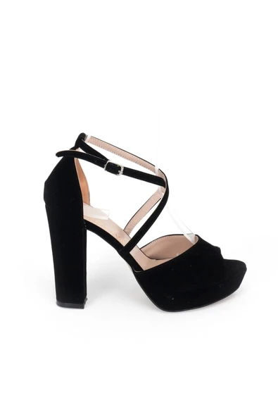 Siyah Süet Kadın Abiye Ayakkabı Kadın Topuklu Şık Gece Ayakkabısı Zarif Tasarım Yüksek Topuk - Resim 3