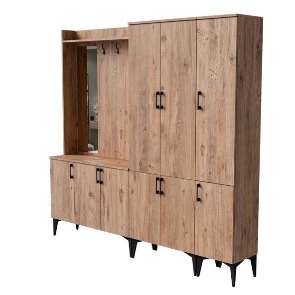 Set 5100-5104-5102 Inca Sol Aynalı 9 Kapaklı 9 Askılı Raflı Portmanto Atlantik Çam - 8