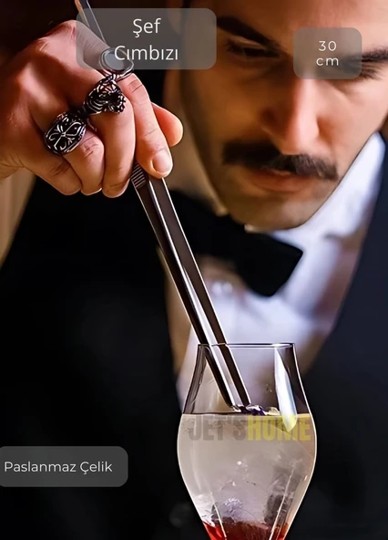 Düz Uçlu Şef Cımbızı Paslanmaz Dekor Cımbızı Çelik Mutfak Cımbızı Maşa 30 cm - 2