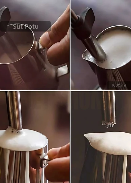 Süt Potu Paslanmaz Süt Köpürtme Sürahisi Çelik Pitcher 1000 ml - 3