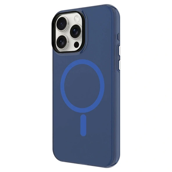 iPhone 15 Pro Max Kılıf M-safe Şarj Özellikli Buzlu Transparan C-Pro Sert Kapak - Resim 4