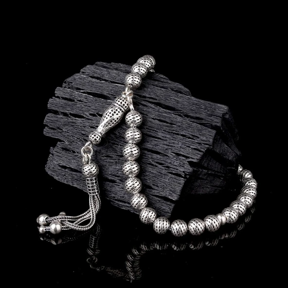 925 Ayar Gümüş Küre Kesim Fizyon Tesbih - Resim 2