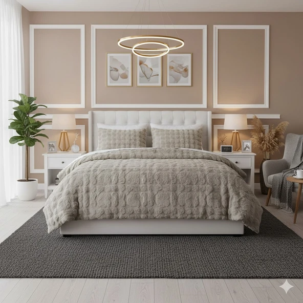 COMFORT YORGAN SETİ ÇİFT KİŞİLİK PUFF LORİA BEJ ürün görseli