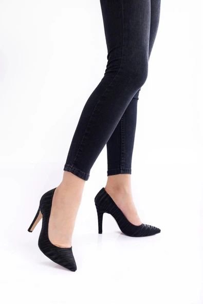 Kadın Moda Şık Çizgili Aynalı Stiletto Topuklu Klasik Ayakkabı Düğün Nişan Gece Abiye Ayakkabısı - 2
