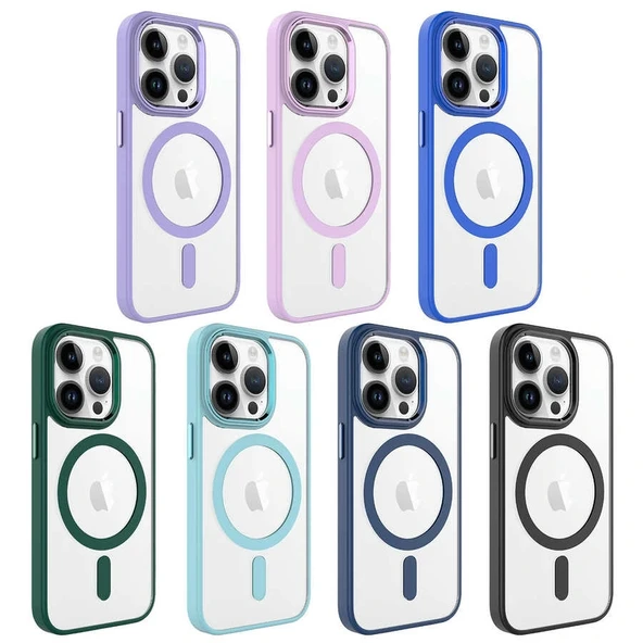 iPhone 14 Pro Max Kılıf Wireless Şarj Özellikli Krom M-safe Silikon Kapak - Resim 8