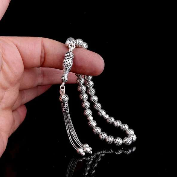 925 Ayar Gümüş Küre Kesim Fizyon Tesbih - Resim 3