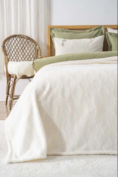 Rivaİstanbul Allen Jakarlı Raşel Geometrik Çift Kişilik Punch Yatak Örtüsü - Resim 3