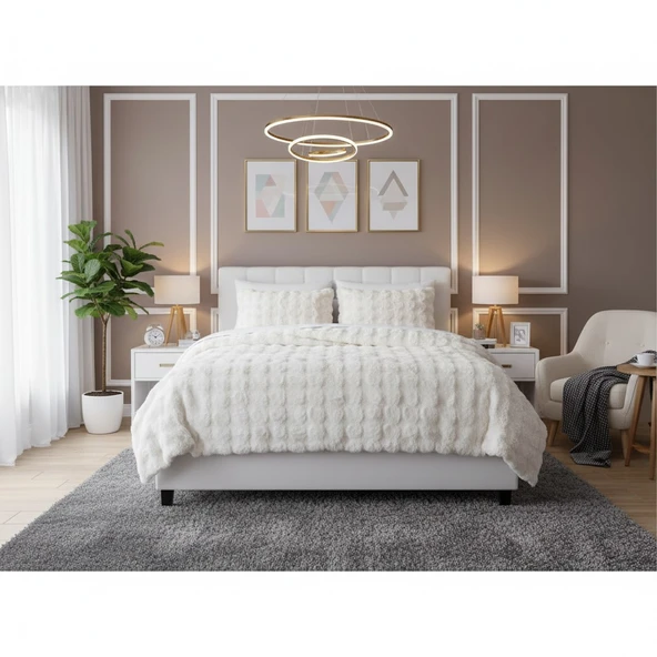 COMFORT YORGAN SETİ ÇİFT KİŞİLİK PUFF LORİA KREM - Resim 4