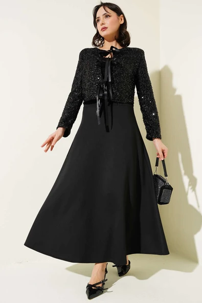 Pul Payet Ceketli Scuba Etekli İkili Takım Siyah ürün görseli 1