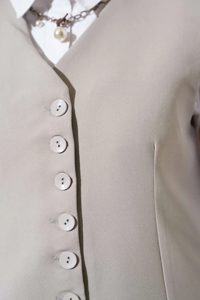 Mini Düğmeli Uzun Yelek Gri - Resim 4