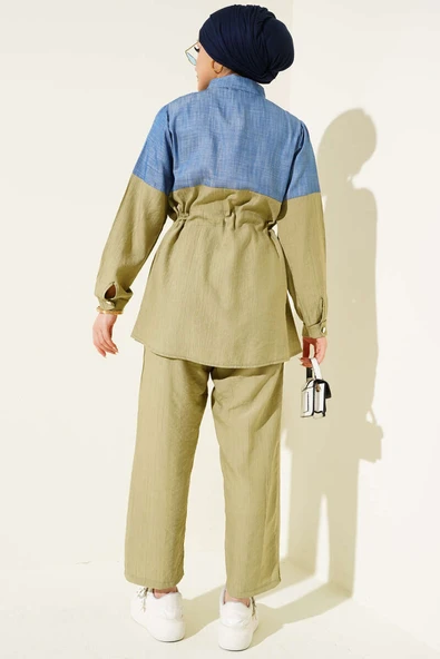 Kot Garnili Düğmeli Tünelli İkili Takım Haki - Resim 3