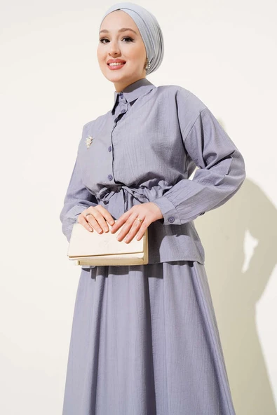 Beli Tünelli Etekli İkili Takım Gri - Resim 2