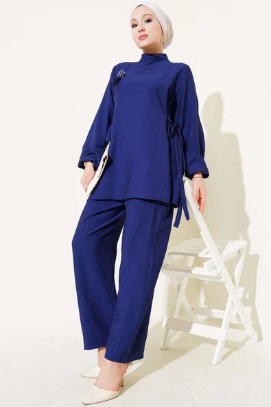 Yanları Bağlamalı Tunik İkili Takım Lacivert ürün görseli 1