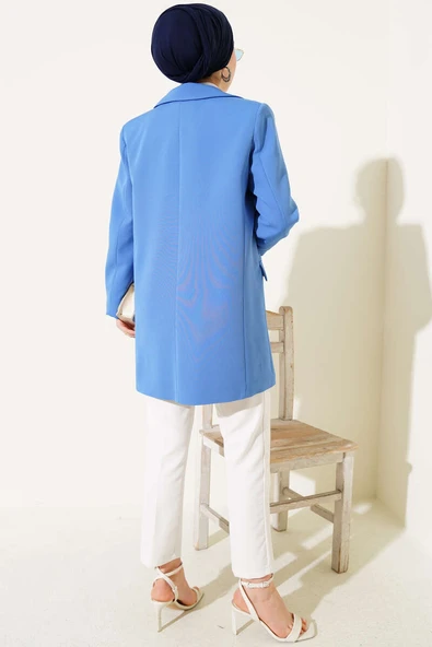 Çizgili Astarlı Blazer Ceket Mavi - Resim 3