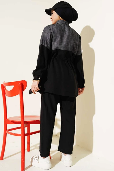 Kot Garnili Düğmeli Tünelli İkili Takım Siyah - Resim 3