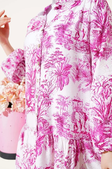 Filli Çiçek Desenli Viskon Elbise Menekşe - Resim 4