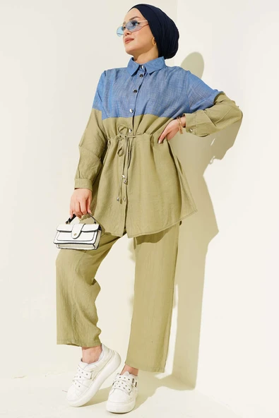 Kot Garnili Düğmeli Tünelli İkili Takım Haki - Resim 2