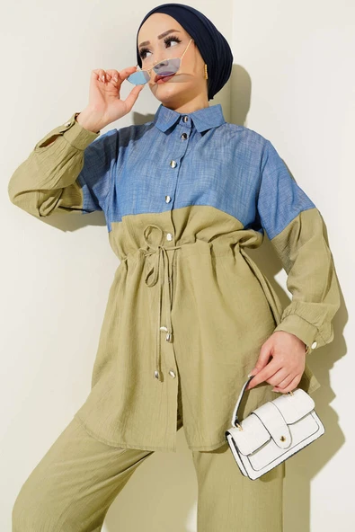 Kot Garnili Düğmeli Tünelli İkili Takım Haki ürün görseli 1