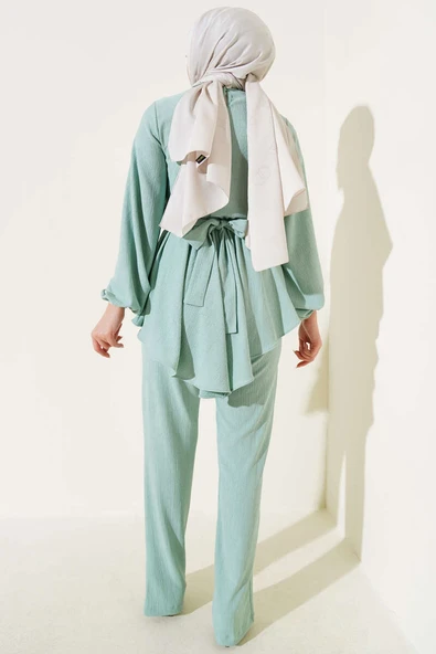 Bel Lastikli Tunik Bürümcük İkili Takım Mint - Resim 3