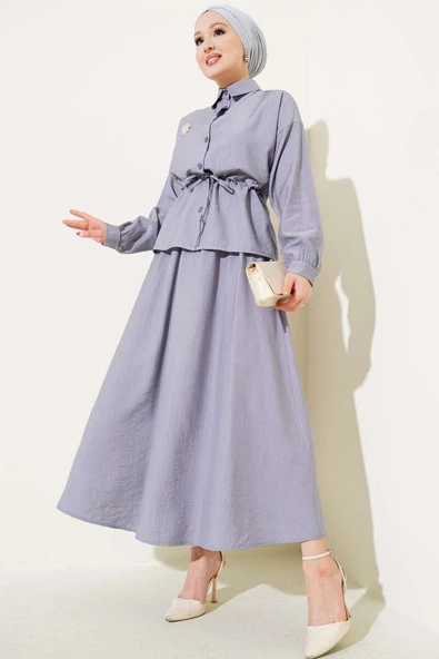 Beli Tünelli Etekli İkili Takım Gri ürün görseli 1