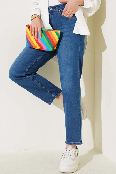 Dar Paça Mom Jeans Pantolon Mavi - 2