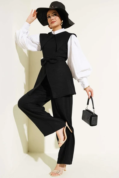 Fiyonk Detaylı Denizci Yaka İkili Takım Siyah ürün görseli 1