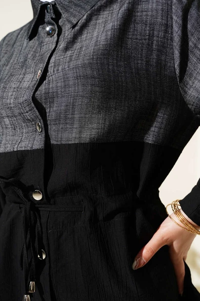 Kot Garnili Düğmeli Tünelli İkili Takım Siyah - Resim 4