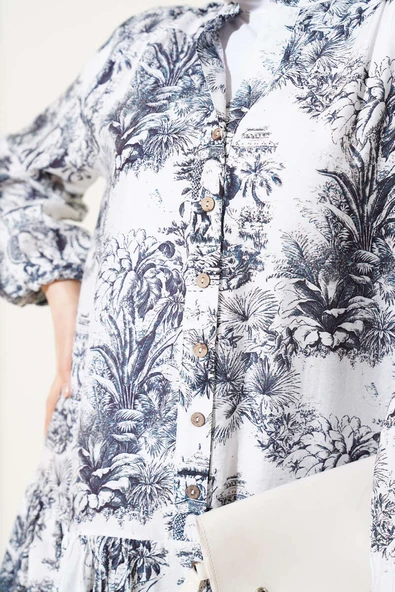 Filli Çiçek Desenli Viskon Elbise Siyah - Resim 4