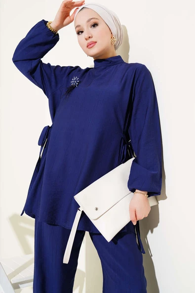 Yanları Bağlamalı Tunik İkili Takım Lacivert - Resim 2