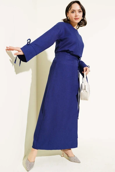 Manşet Bağcıklı Etekli Basic İkili Takım Lacivert ürün görseli 1