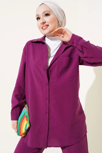 Tek Göğüs Cepli Gömlek İkili Takım Mor - Resim 2