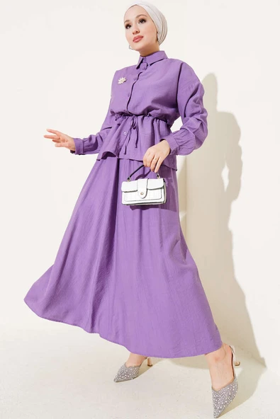 Beli Tünelli Etekli İkili Takım Lila ürün görseli 1