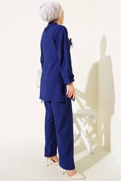 Yanları Bağlamalı Tunik İkili Takım Lacivert - Resim 3