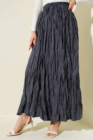 Kırışık Pileli Etek Füme - 2