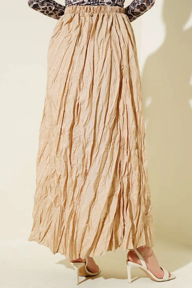 Kırışık Pileli Etek Bej - Resim 3