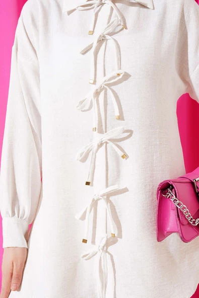 Önü İp Bağlamalı Gömlek Taş - Resim 4