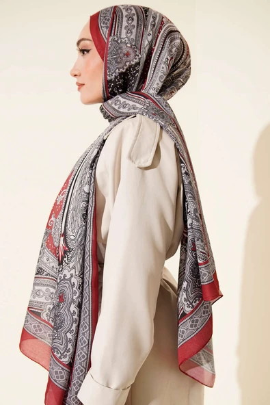 Dark Etnik Desen Şal Nar Çiçeği - Resim 3