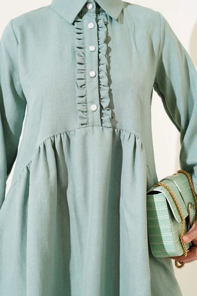 Önü Düğmeli Fırfırlı İkili Takım Mint - Resim 4