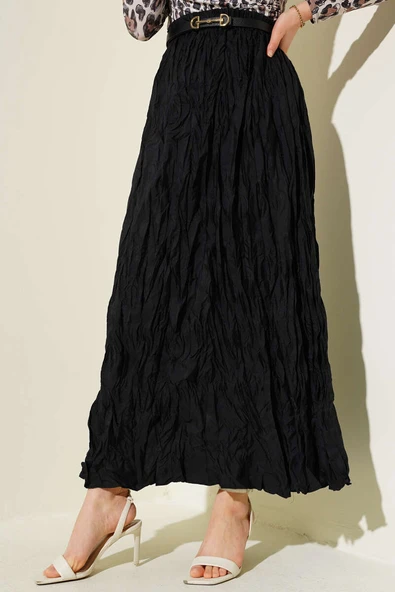 Kırışık Pileli Etek Siyah
