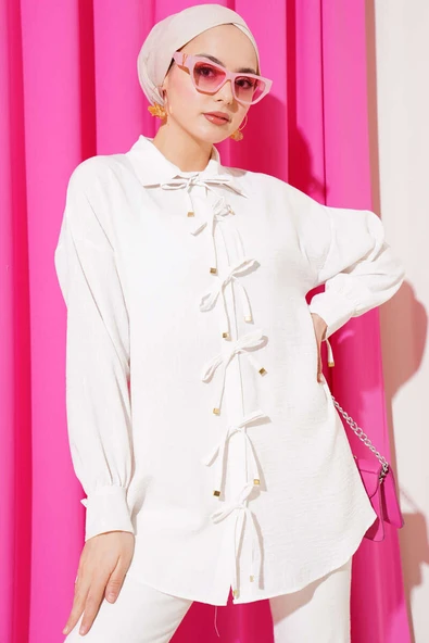 Önü İp Bağlamalı Gömlek Taş - Resim 2